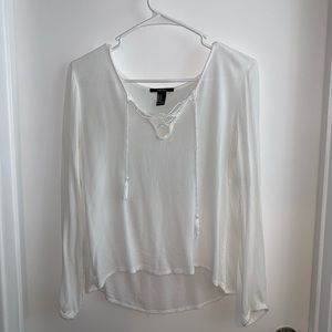 Forever 21 White 3/4 Sleeve Top w/ Tie Front